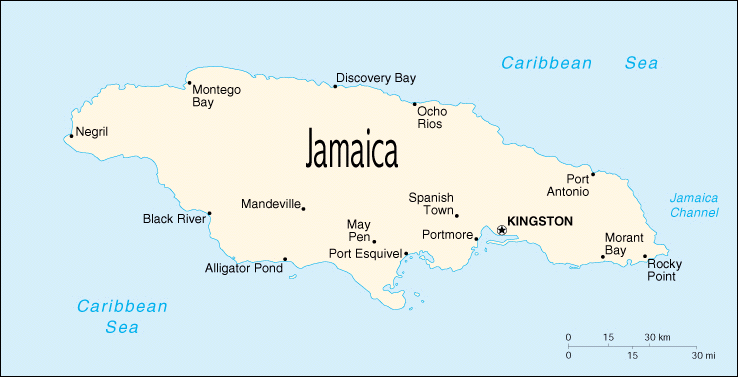 Map of Jamaica - Print for easier reading.